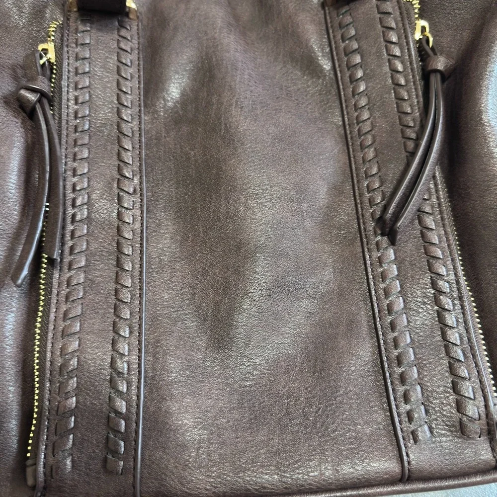 Sasha + Sofi Brown Faux Leather Satchel Crossbody Handbag Double Zip Tote Purse